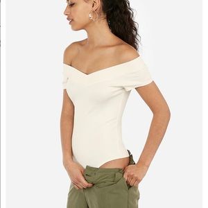 NWT Express Black Off the Shoulder V-Neck Thong Bodysuit